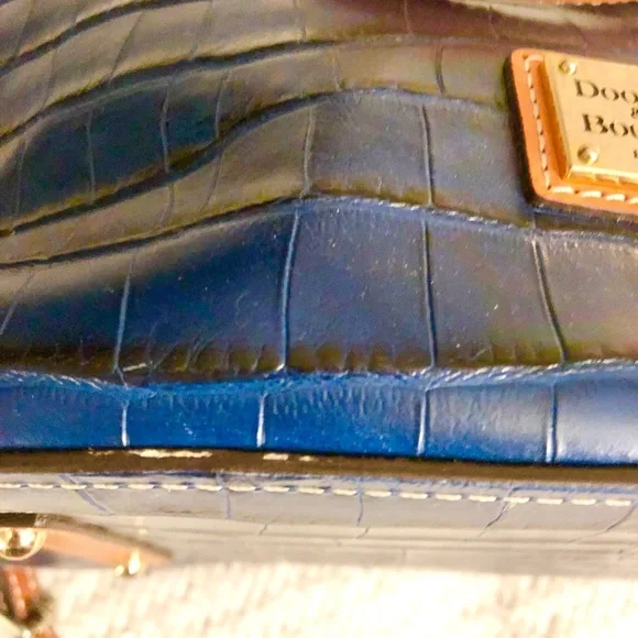Dooney & Bourke Navy Croc Embossed Satchel with Tan Trim - Picture 12 of 16